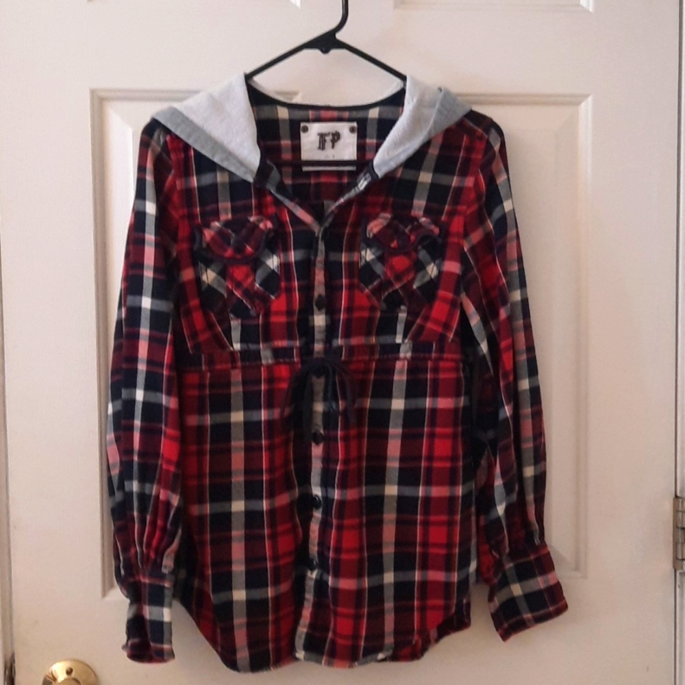 Free People flannel. Size 10. Red,black and gray.
